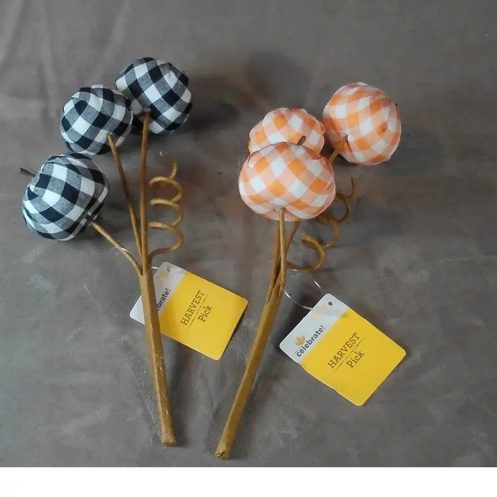 Harvest Pick Lot Plaid/Gingham Pumpkin Decoration Orange & Black Celebrate! NWT